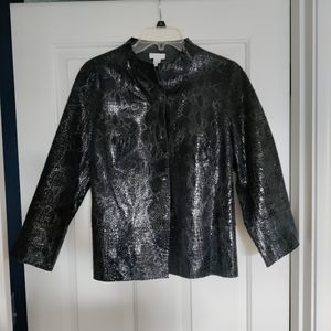 Chico's Black Leather Snakeshin Shiny Jacket Size 1 (medium)